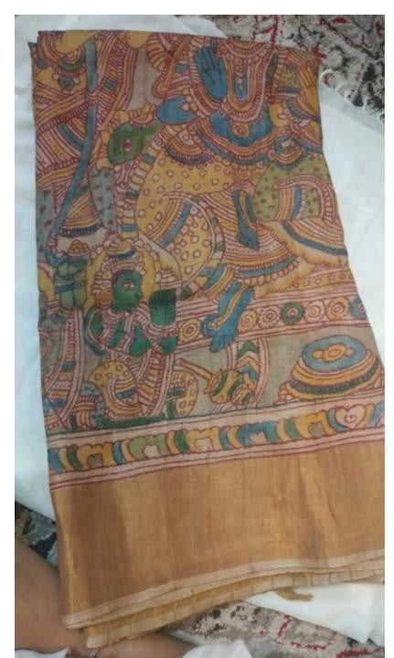 Kalamkari tussar with emb and facing Saree