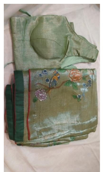 Chanderi Tissue with hand painting Saree +petticoat and blouse