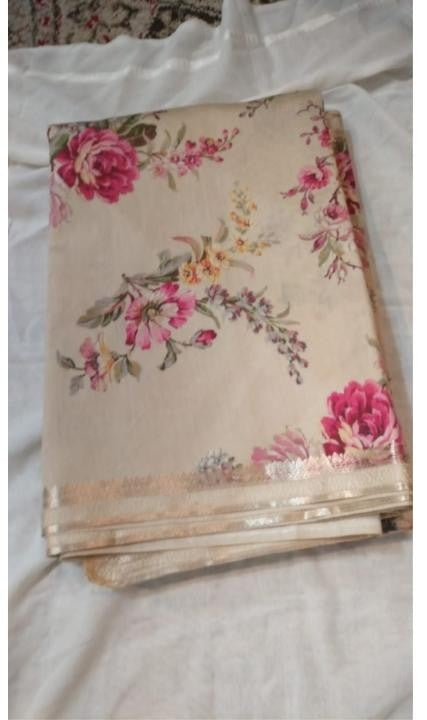 Chanderi saree digital print with facing