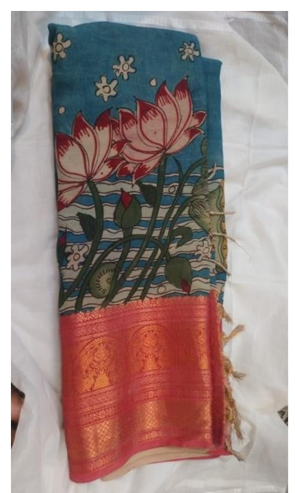 kalamkari chaderi Saree with kanchi border with emb