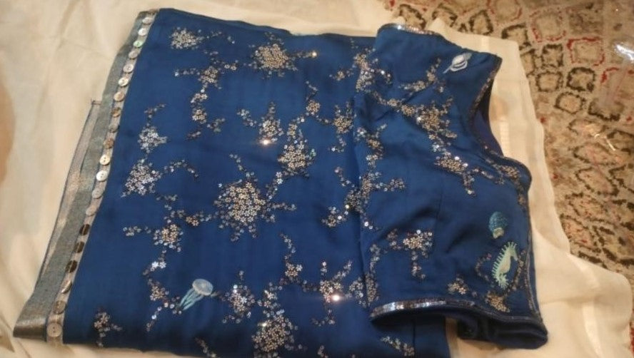 Satin Emb Blouse & facing Saree