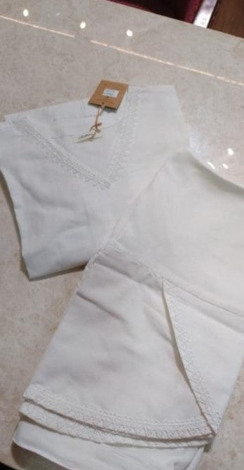 White Cotton Lace Kurti Pant