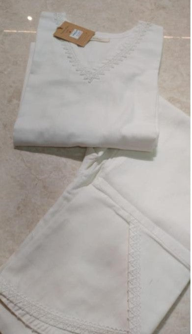 White Cotton Lace Kurti Pant