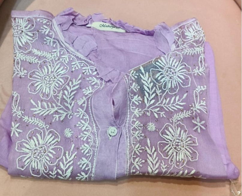 Organza Chikankari Short Kurti