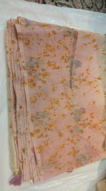 Eco print silk cotton chanderi  Saree