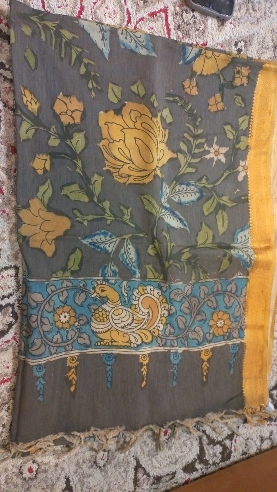 Grey Kalamkari Chanderi cotton Dupatta