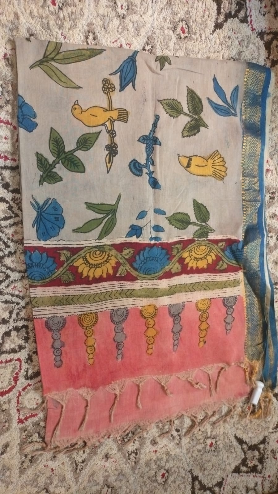 White Kalamkari Chanderi cotton Dupatta - Exhibition in Boone