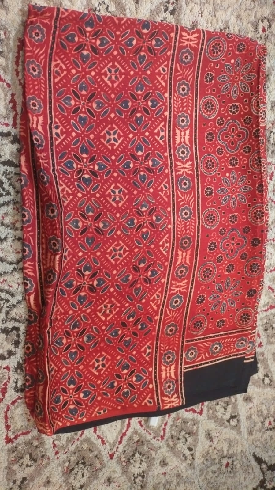 Red Ajrak Modal satin with zari Dupatta - Exhibition in Bay Area