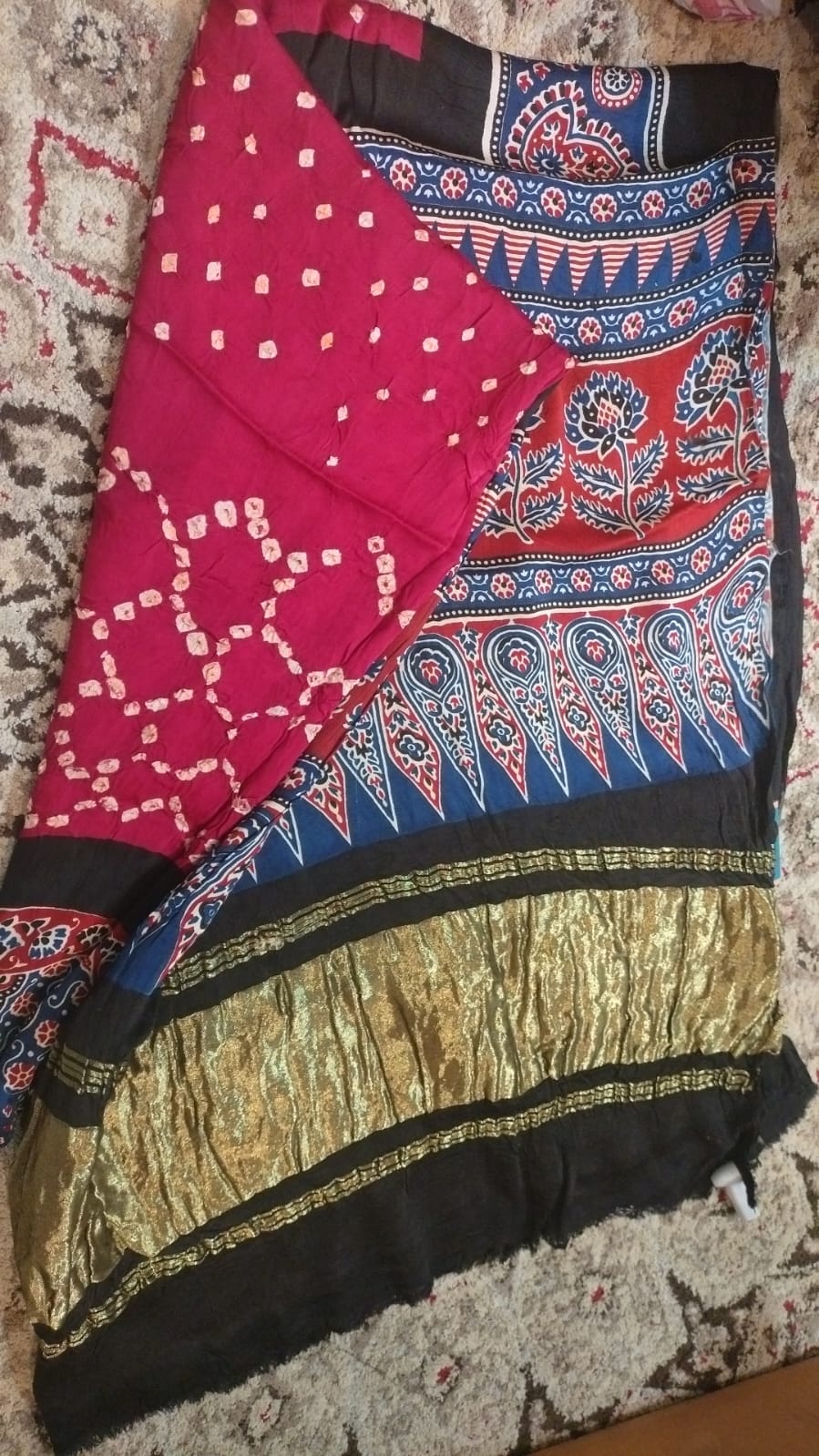 Pink Ajrak Modal satin with zari Dupatta - Exhibition in Bay Area