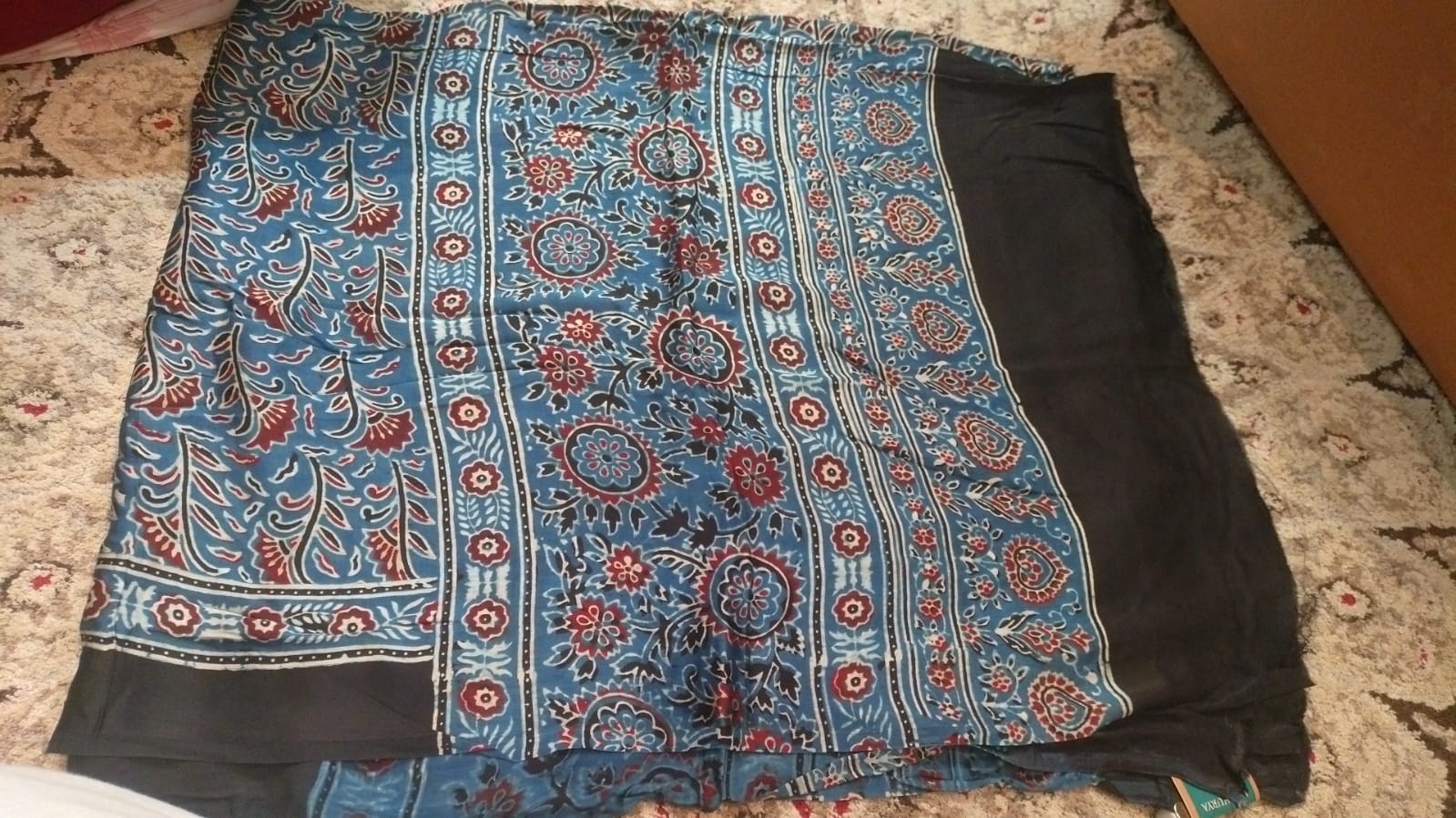 Blue & Black Ajrak Modal satin with zari Dupatta -  Exhibition in Houston