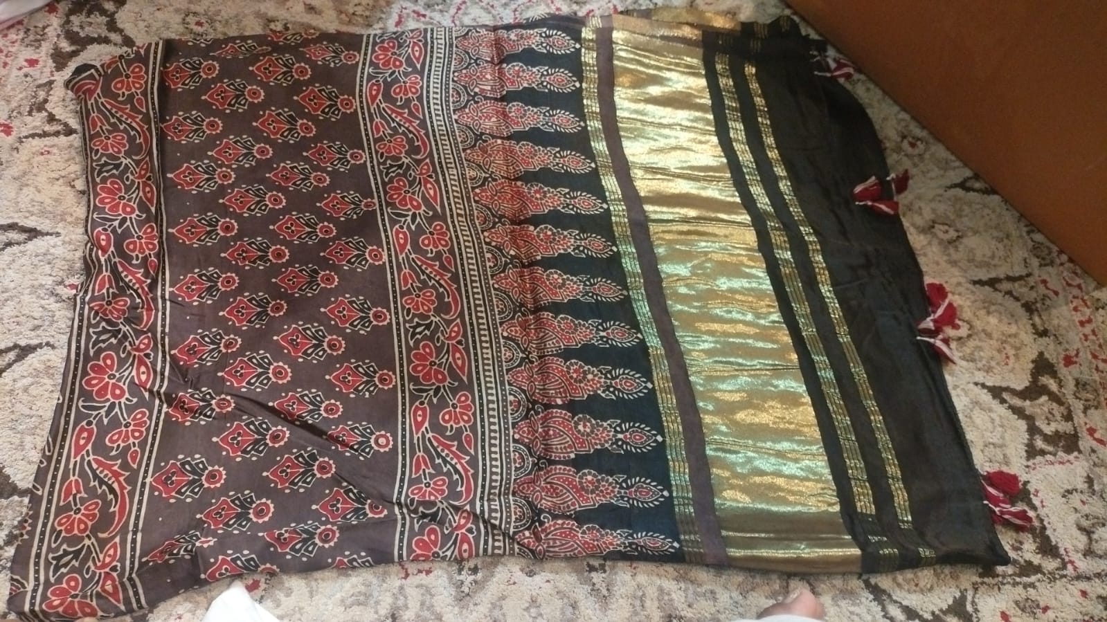 Red & Black Ajrak Modal satin with zari Dupatta -  Exhibition in Houston