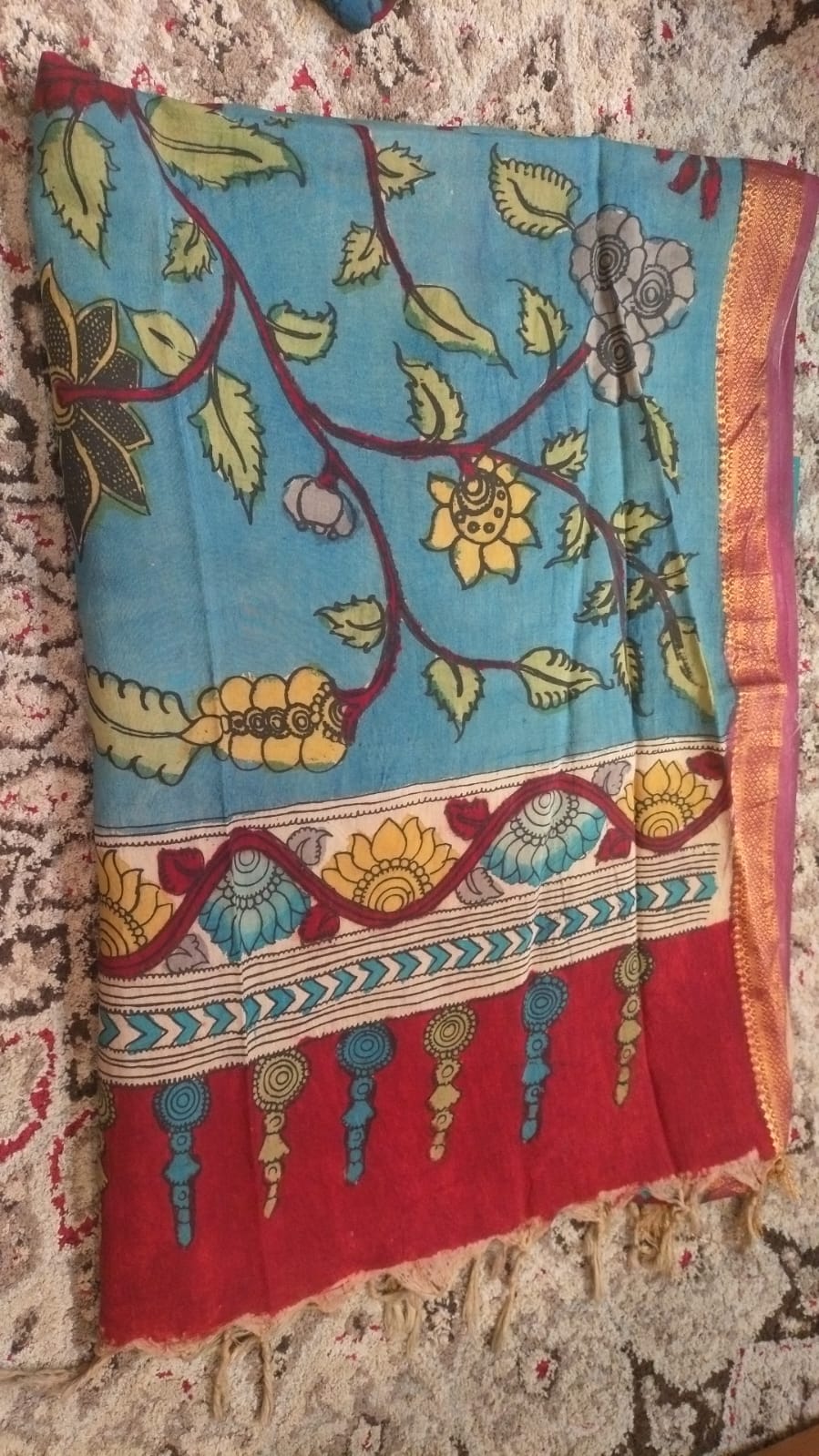 Blue Kalamkari Chanderi cotton Dupatta
